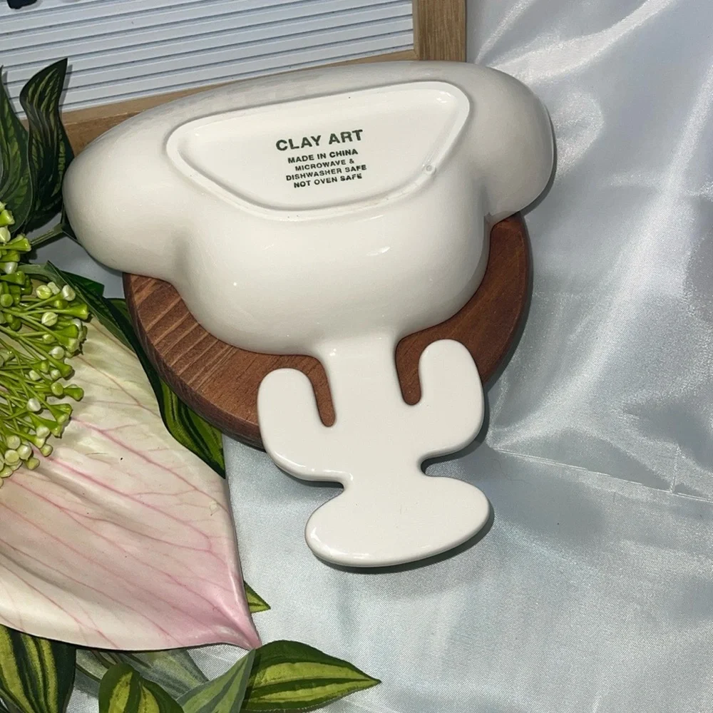 Clay Art Margarita Cactus Ceramic Dish – Fun Novelty Server – pink and orange